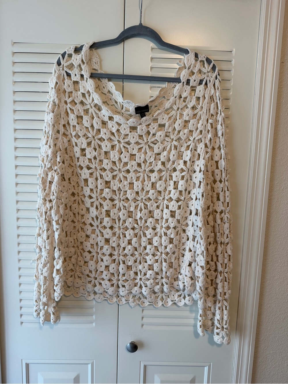 Coco + Carmen Cream Crochet Openwork Long Sleeve Top